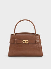 Charles & Ke*th - Aubrielle Croc-Effect Belted Top Handle Bag - Chocolate Croco
