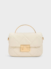 Charles & Ke*th - Quilted Boxy Top Handle Bag - Cream with Gift Box