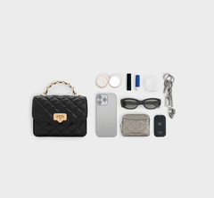 Charles & Ke*th - Cressida Quilted Top Handle Bag With Bag Charms - Gift Box - Black