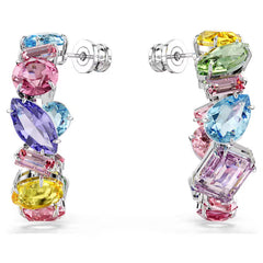 Swar*vski - Gema hoop earrings Asymmetrical design, Mixed cuts, Rhodium plated - 5692412