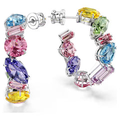 Swar*vski - Gema hoop earrings Asymmetrical design, Mixed cuts, Rhodium plated - 5692412