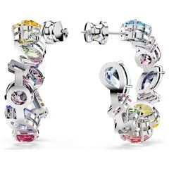 Swar*vski - Gema hoop earrings Asymmetrical design, Mixed cuts, Rhodium plated - 5692412
