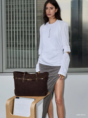 Charles & Ke*th - Arlet Double-Handle Belted Tote Bag - Espresso Brown