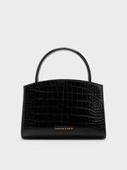 Charles & Ke*th - Aubrielle Croc-Effect Belted Top Handle Bag - Black