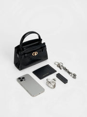 Charles & Ke*th - Aubrielle Croc-Effect Belted Top Handle Bag - Black